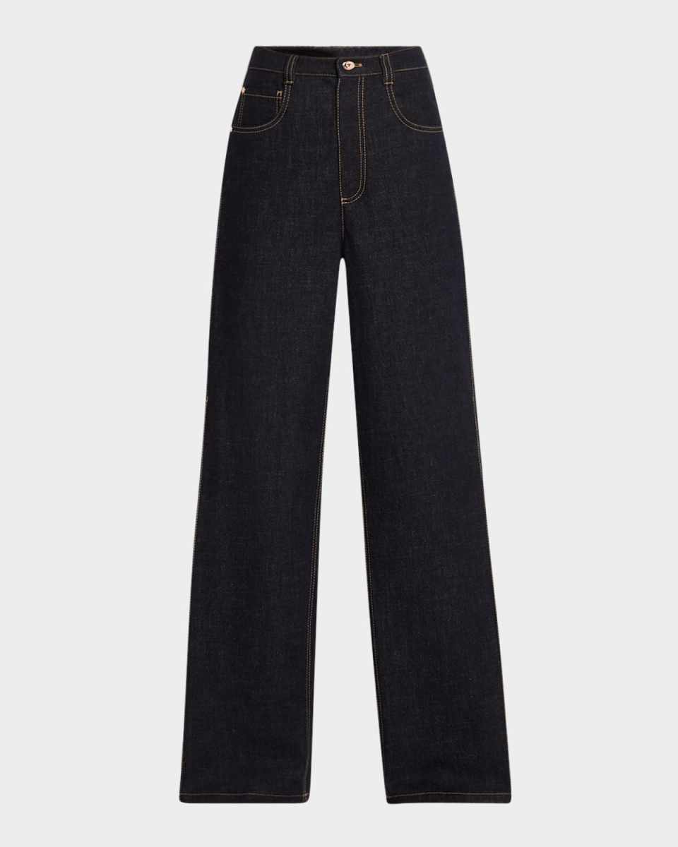Pleated-Panel Wide-Leg Jeans